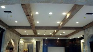 rough ceiling beams in reclaimed wood