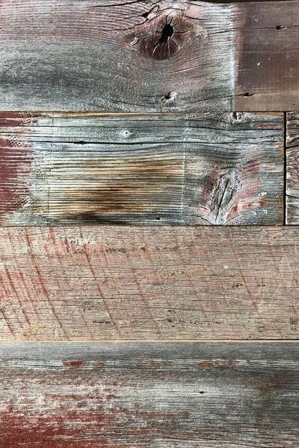 red reclaimed wood accent panels