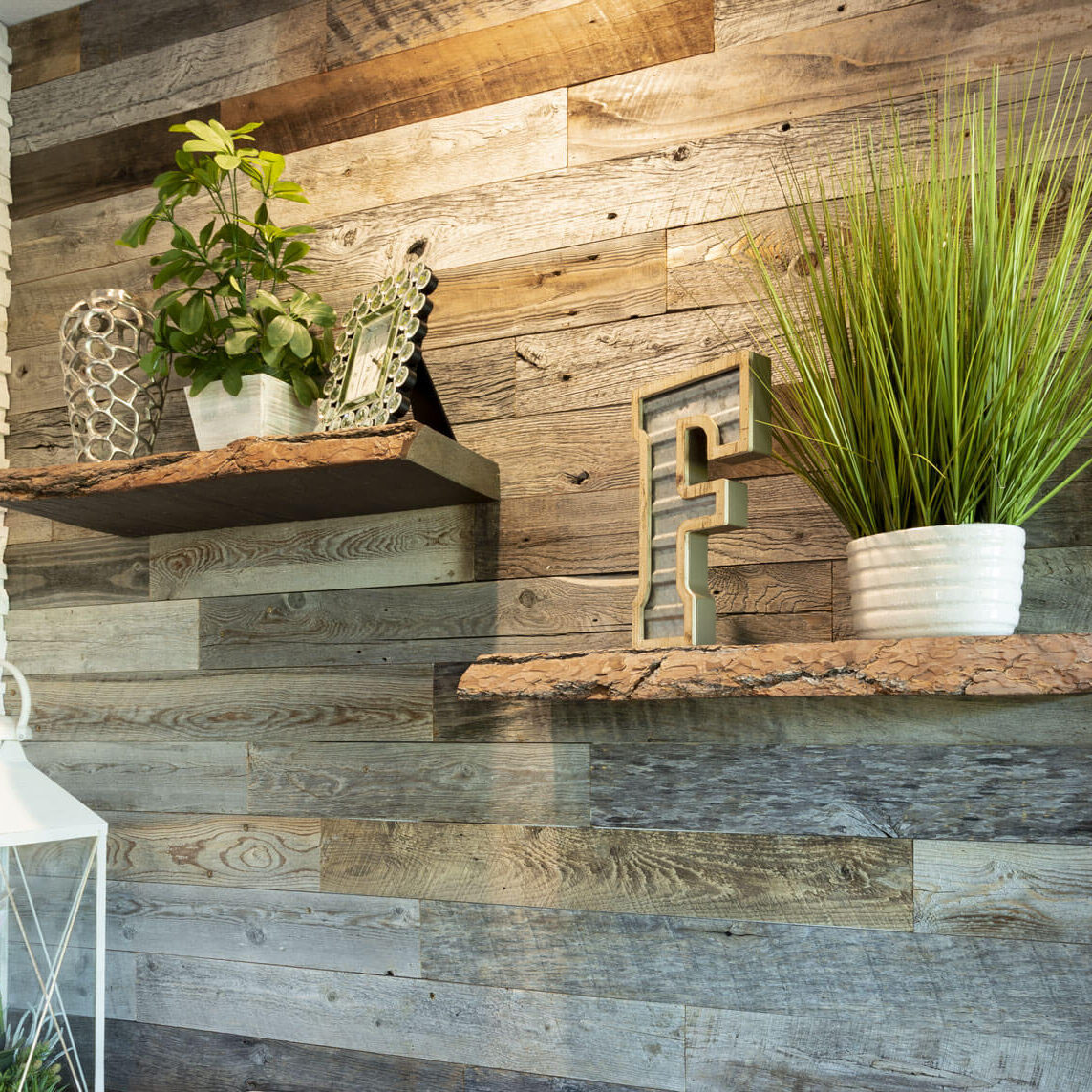 Coto floating reclaimed wood shelves